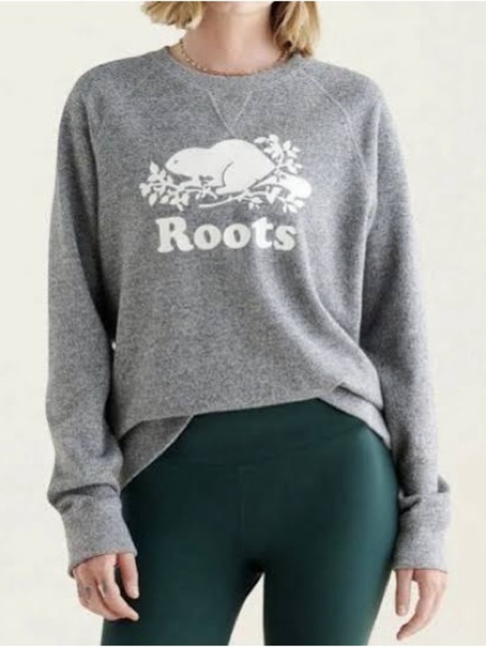 048 Roots Gray Crewneck Sweatshirt with Cream Beaver Logo
